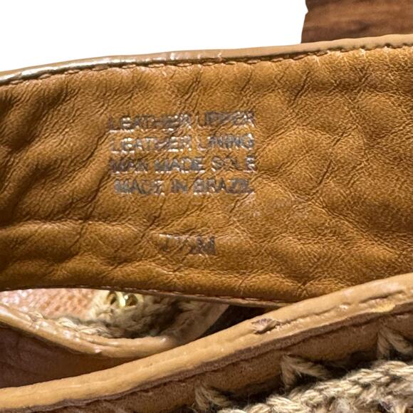 Tory Burch Lucian Tan Leather Gold Chain Strappy Wedge Sandals - Size 7 ½ - Picture 10 of 11